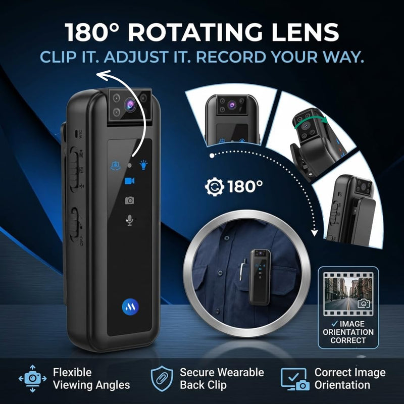 Maizic Smarthome ProofCam B1 1080P Full HD Body Camera, Mini Wearable Video Recorder with IR Night Vision, 180° Rotatable Lens, Up to 5H Recording, 256GB TF Card Support & Portable Back Clip