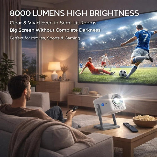Maizic Smarthome AVITAR 4K Smart LED Projector | Native 4K | 8000 Lumens | Android 14 | Netflix, YouTube & Play Store | WiFi & BT | Auto Keystone | 360° Rotation | Miracast | HDMI, USB | 200″ Screen