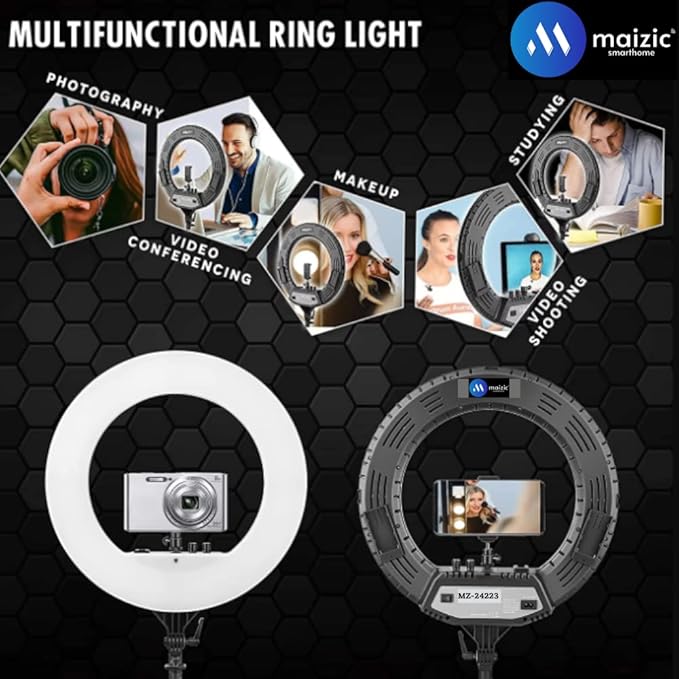 Maizic 12 Inch Ring Light with Tripod | 3 Light Modes | USB Type-A LED Ring light\ Studio light for Makeup, Photography, YouTube & Live Streaming