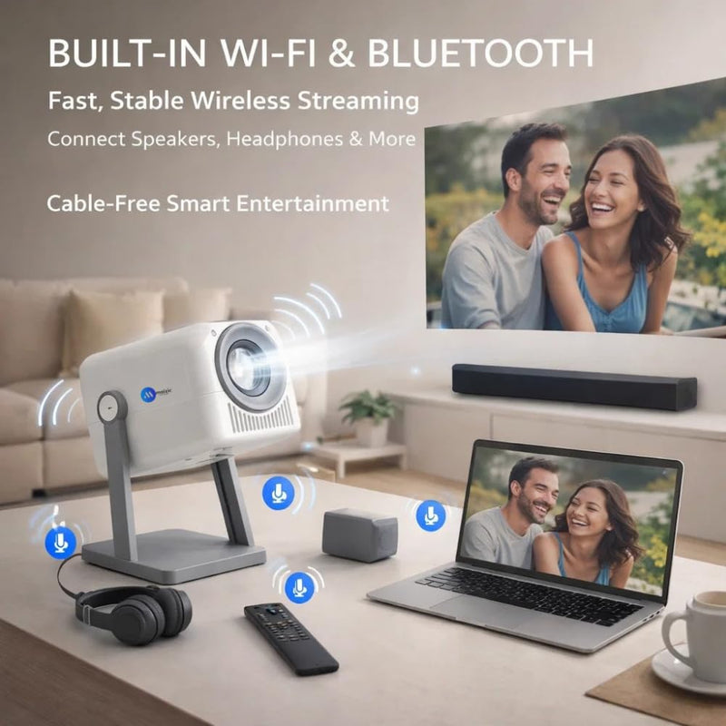 Maizic Smarthome AVITAR 4K Smart LED Projector | Native 4K | 8000 Lumens | Android 14 | Netflix, YouTube & Play Store | WiFi & BT | Auto Keystone | 360° Rotation | Miracast | HDMI, USB | 200″ Screen