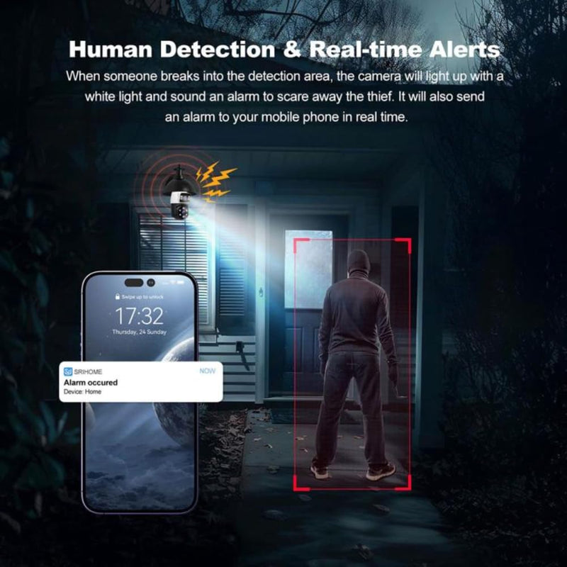 Maizic Ultracam Aura Duo 4MP + 4MP Dual-Lens Bulb Camera | Dual Screen View | Outdoor Wi-Fi CCTV | Color Night Vision | 2-Way Audio | AP Hotspot Support | Smart Home Security