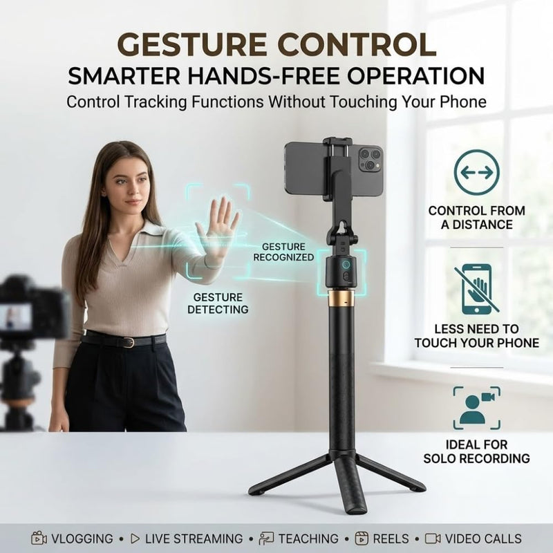 Maizic Smarthome 1.8M AI Auto Face Tracking Selfie Stick Tripod, 360° Rotating Mobile Phone Stand with Bluetooth Remote, Foldable Extendable Tripod for Vlogging, Reels, Selfies & Live Streaming