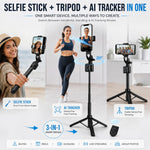 Maizic Smarthome AI Tracking Selfie Stick Tripod, 360° Face Tracking Phone Stand with Bluetooth Remote, Reels Scroll Up/Down/Left/Right, Gesture Control for Vlogging, Selfies & Live Streaming