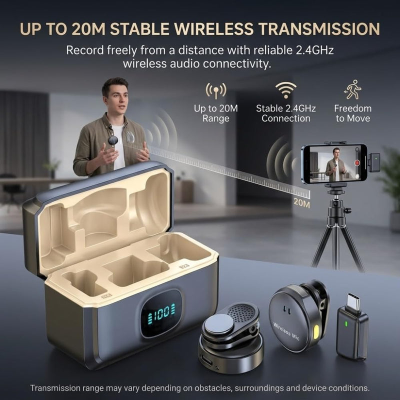 Maizic Smarthome Dual Wireless Lavalier Microphone with Charging Case for Type-C Devices, 2.4GHz Clip-On Lapel Mic, Intelligent Noise Cancellation, Plug & Play for YouTube, Vlogging & Interviews