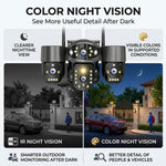 Maizic Smarthome Quadgenie 2.0 4G (6MPx4) Four Lens/Screens Outdoor CCTV Camera | Bullet + Triple PTZ | Color Night Vision | AI Human Detection | Two-Way Talk | IP67 Waterproof