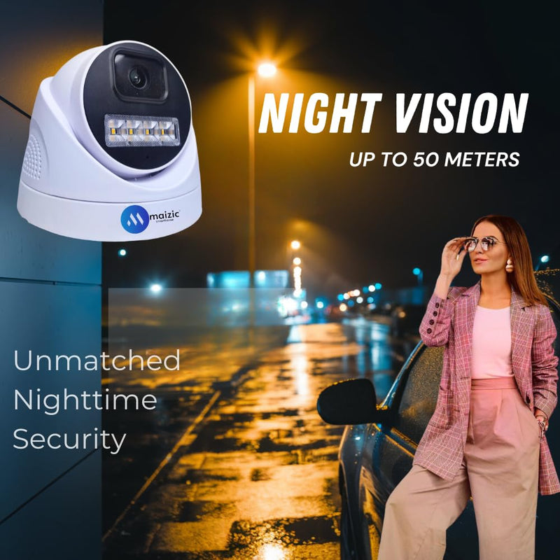 Maizic Smarthome 2MP Full HD Wide Angle Indoor/Outdoor Dome Wired CCTV Camera, Full Color Night Vision, Compatible with All 2MP Supporting DVRs, IP66 Waterproof Surveillance Camera (White)