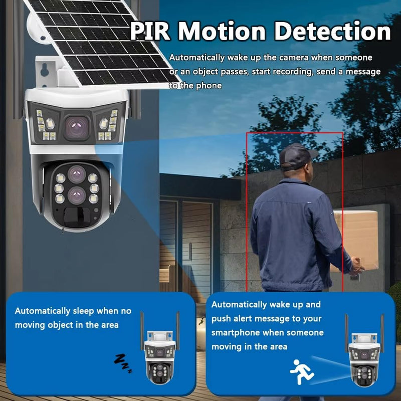 Maizic Smarthome Opti-Zoom 10X Optical Zoom 2 Lens/3 Screen View 4G Sim Based Wireless Solar CCTV Camera with 7W Solar Panel Built-in Battery, Human+ PIR Motion Detection, Two-Way Audio