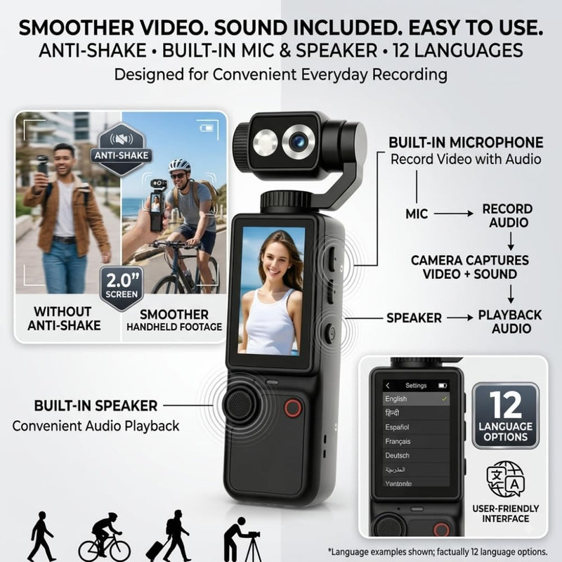 Maizic Smarthome Q8 4K Vlogging Camera for YouTube | 180° Rotating Lens, 2.0