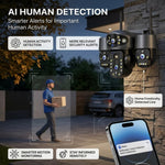 Maizic Smarthome Quadgenie 2.0 4G (6MPx4) Four Lens/Screens Outdoor CCTV Camera | Bullet + Triple PTZ | Color Night Vision | AI Human Detection | Two-Way Talk | IP67 Waterproof