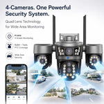 Maizic Smarthome Quadgenie 4G (6MPx4) Four Lens/Screens Outdoor CCTV Camera | Bullet + Triple PTZ | 10X Optical Zoom | Color Night Vision | AI Human Detection | Two-Way Talk | IP67 Waterproof