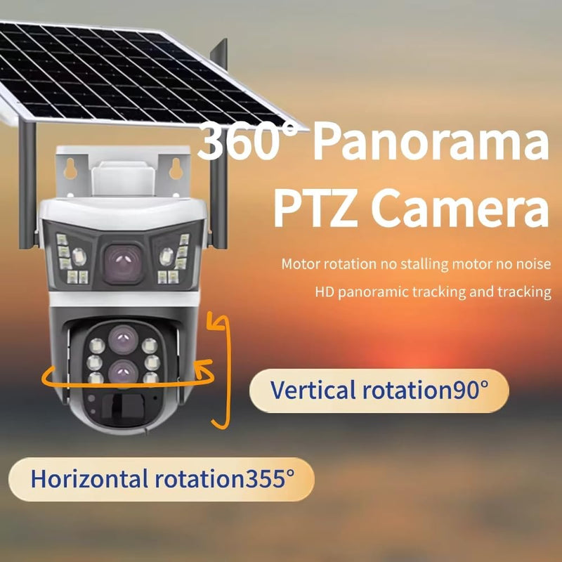 Maizic Smarthome Opti-Zoom 10X Optical Zoom 2 Lens/3 Screen View 4G Sim Based Wireless Solar CCTV Camera with 7W Solar Panel Built-in Battery, Human+ PIR Motion Detection, Two-Way Audio