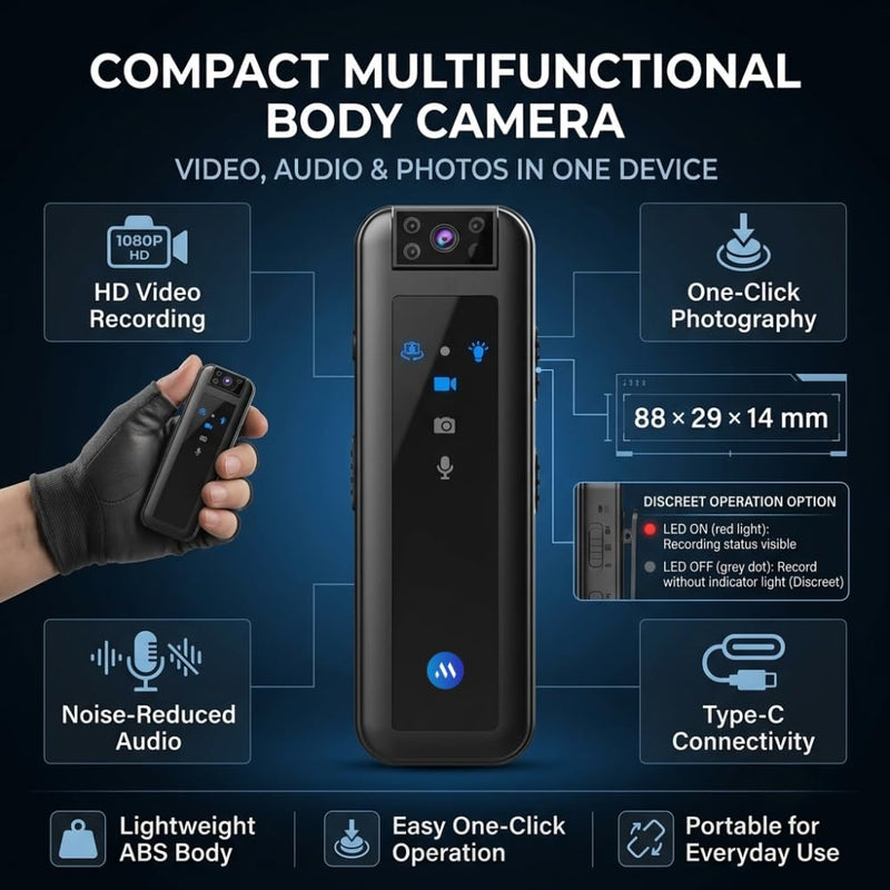 Maizic Smarthome ProofCam B1 1080P Full HD Body Camera, Mini Wearable Video Recorder with IR Night Vision, 180° Rotatable Lens, Up to 5H Recording, 256GB TF Card Support & Portable Back Clip
