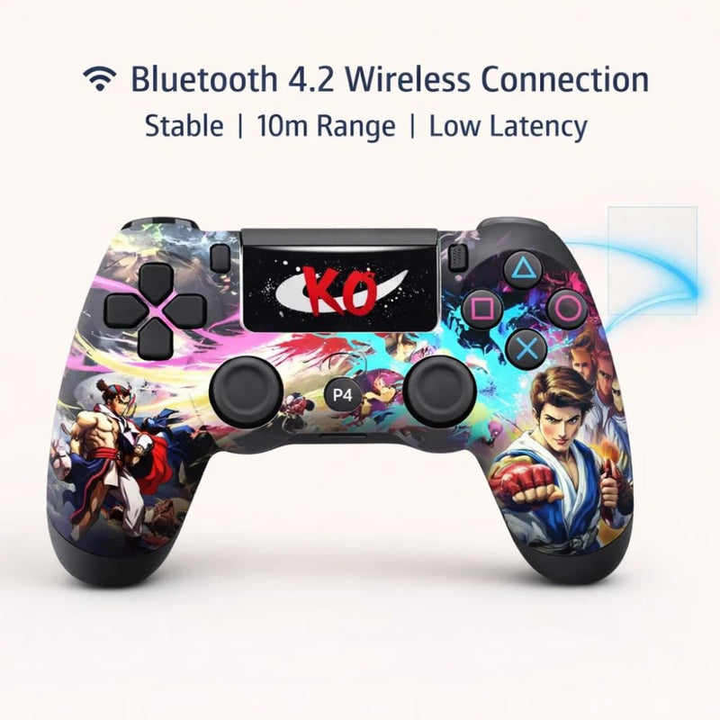 Maizic Smarthome Funetic Fighting Game Themed Wireless Bluetooth P4 Controller | Dual Vibration, Turbo | Type-C Fast Charging, 10Hr Battery | Compatible with PS4/Pro/Slim, PC & Smartphones
