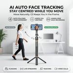 Maizic Smarthome 1.8M AI Auto Face Tracking Selfie Stick Tripod, 360° Rotating Mobile Phone Stand with Bluetooth Remote, Foldable Extendable Tripod for Vlogging, Reels, Selfies & Live Streaming