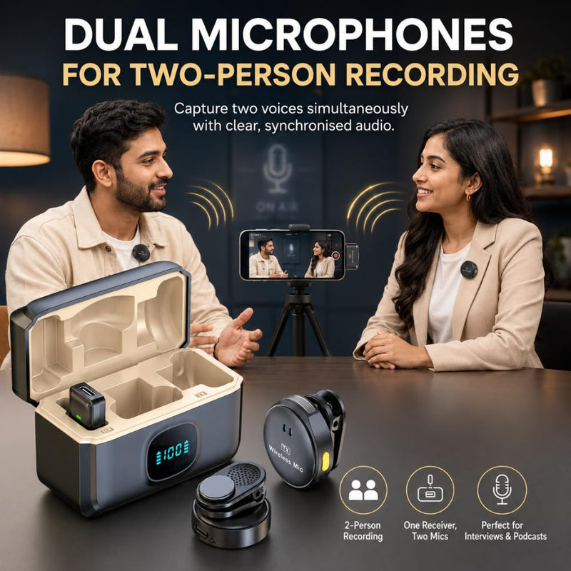 Maizic Smarthome Dual Wireless Lavalier Microphone with Charging Case for Type-C Devices, 2.4GHz Clip-On Lapel Mic, Intelligent Noise Cancellation, Plug & Play for YouTube, Vlogging & Interviews