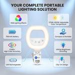 Maizic Smarthome W60 Professional Mini Clip-On LED Light for Phone, Laptop, Webcam & Camera, Rechargeable Selfie Ring Light, CRI95+, 2700K-6500K, 750mAh Battery for Photography, Makeup & Video Calls