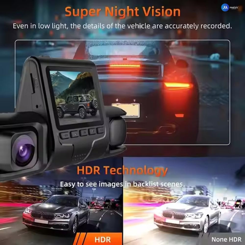 Maizic Navic Trio 3-Channel Dash Cam – 1080P Front, Rear & Cabin, Motion Detection, G-Sensor, Parking Monitor, 64GB SD Support