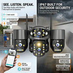 Maizic Smarthome Quadgenie 2.0 4G (6MPx4) Four Lens/Screens Outdoor CCTV Camera | Bullet + Triple PTZ | Color Night Vision | AI Human Detection | Two-Way Talk | IP67 Waterproof