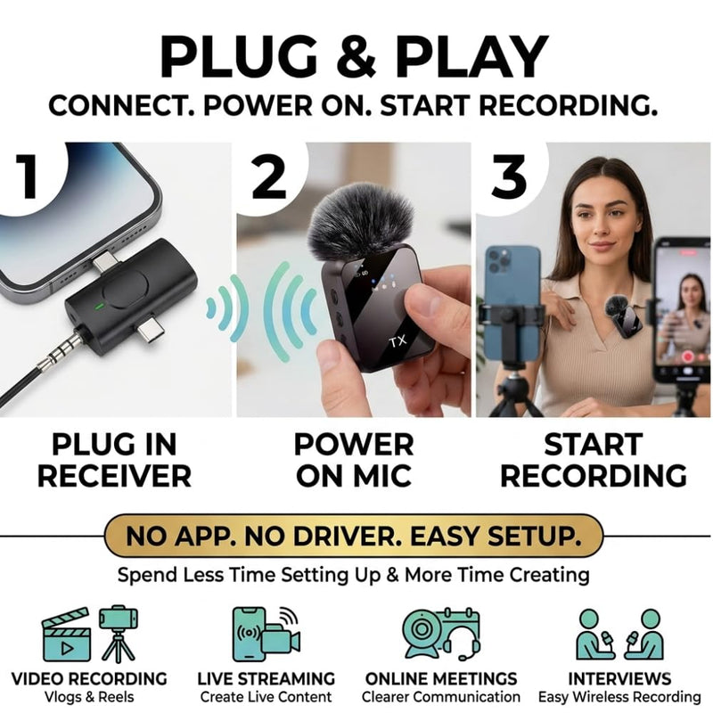 Maizic Smarthome F11-2 Dual Wireless Microphone, 3-in-1 Lavalier Lapel Mic for Android, iPhone, Camera & Laptop, Type-C, Lightning & 3.5mm, ENC Noise Cancellation for Vlogging, YouTube