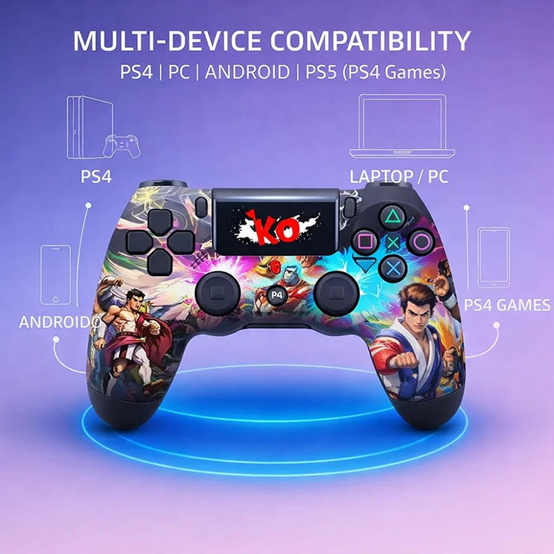 Maizic Smarthome Funetic Fighting Game Themed Wireless Bluetooth P4 Controller | Dual Vibration, Turbo | Type-C Fast Charging, 10Hr Battery | Compatible with PS4/Pro/Slim, PC & Smartphones