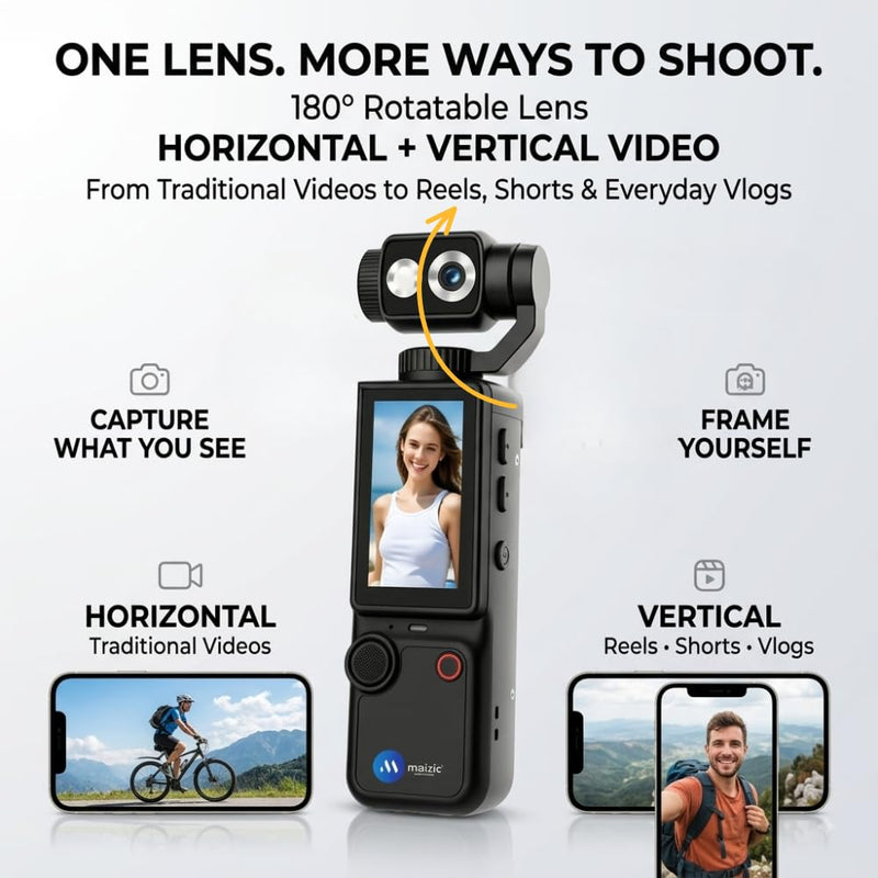 Maizic Smarthome Q8 4K Vlogging Camera for YouTube | 180° Rotating Lens, 2.0
