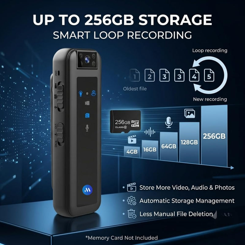 Maizic Smarthome ProofCam B1 1080P Full HD Body Camera, Mini Wearable Video Recorder with IR Night Vision, 180° Rotatable Lens, Up to 5H Recording, 256GB TF Card Support & Portable Back Clip
