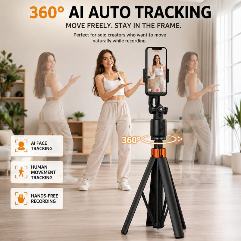 Maizic Smarthome Q13 AI Face Tracking Tripod 1.8M, 360° Auto Tracking Selfie Stick with Gesture Control, Bluetooth Remote, Portrait Landscape Phone Holder for Vlogging, Reels & Live Streaming