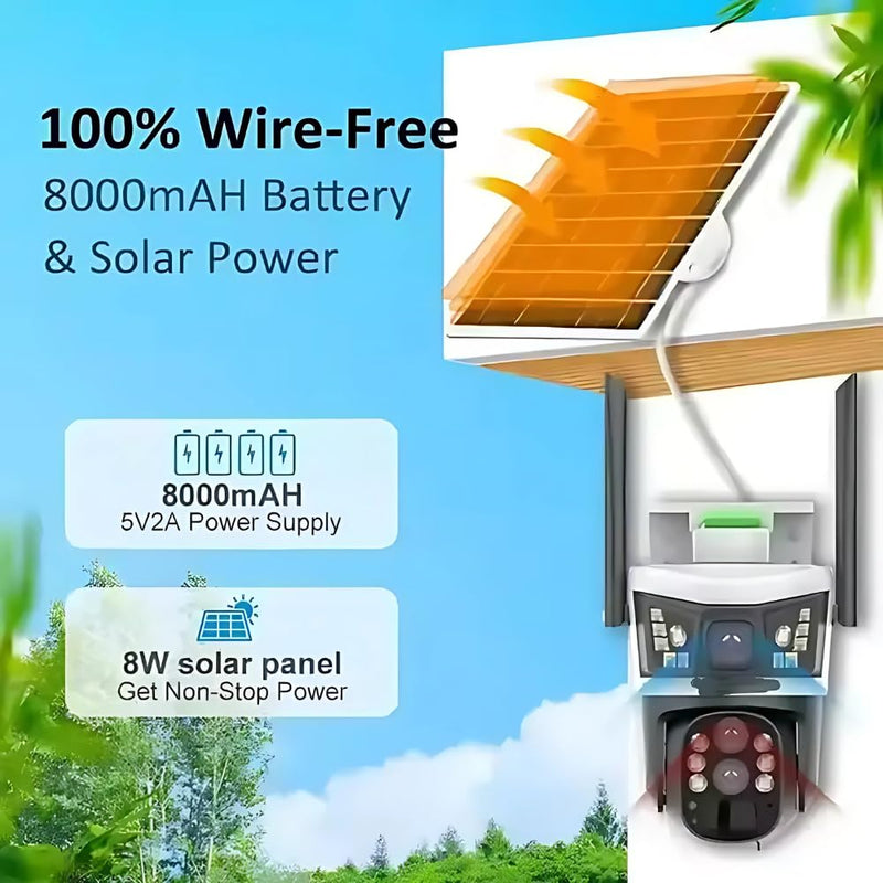 Maizic Smarthome Opti-Zoom 10X Optical Zoom 2 Lens/3 Screen View 4G Sim Based Wireless Solar CCTV Camera with 7W Solar Panel Built-in Battery, Human+ PIR Motion Detection, Two-Way Audio