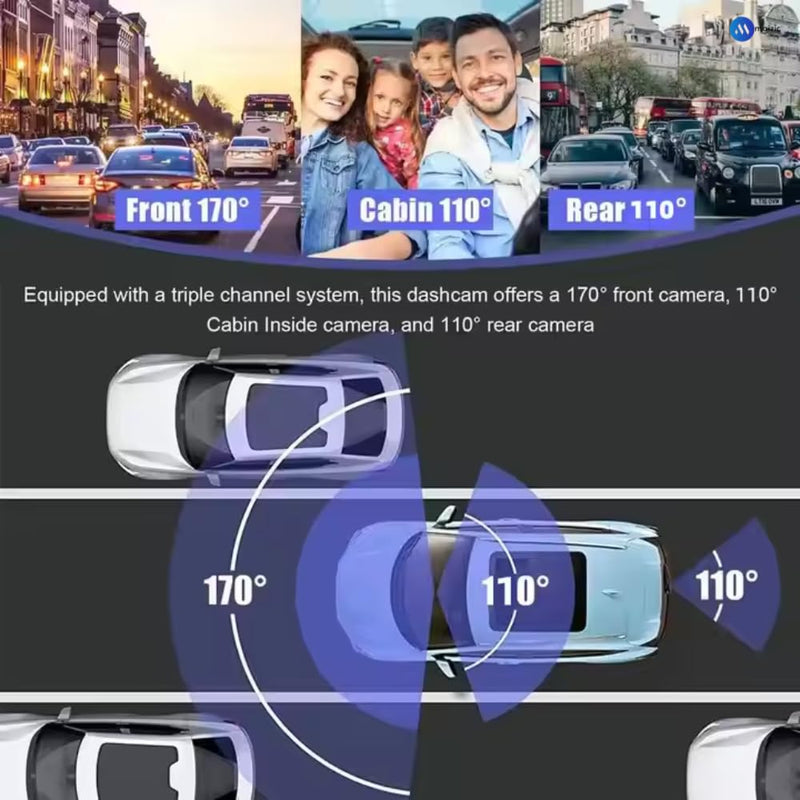 Maizic Navic Trio 3-Channel Dash Cam – 1080P Front, Rear & Cabin, Motion Detection, G-Sensor, Parking Monitor, 64GB SD Support