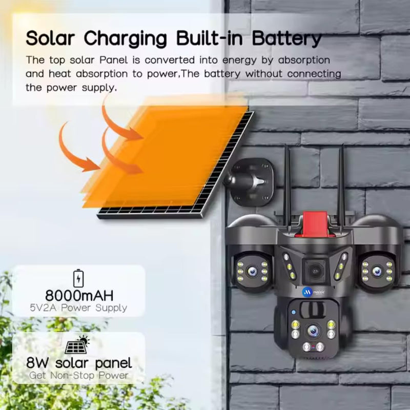 Maizic Trion 4G Solar 5MP Triple Lens Outdoor CCTV – Auto Tracking, Human Detection, Color Night Vision