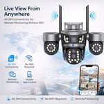 Maizic Smarthome Quadgenie 4G (6MPx4) Four Lens/Screens Outdoor CCTV Camera | Bullet + Triple PTZ | 10X Optical Zoom | Color Night Vision | AI Human Detection | Two-Way Talk | IP67 Waterproof