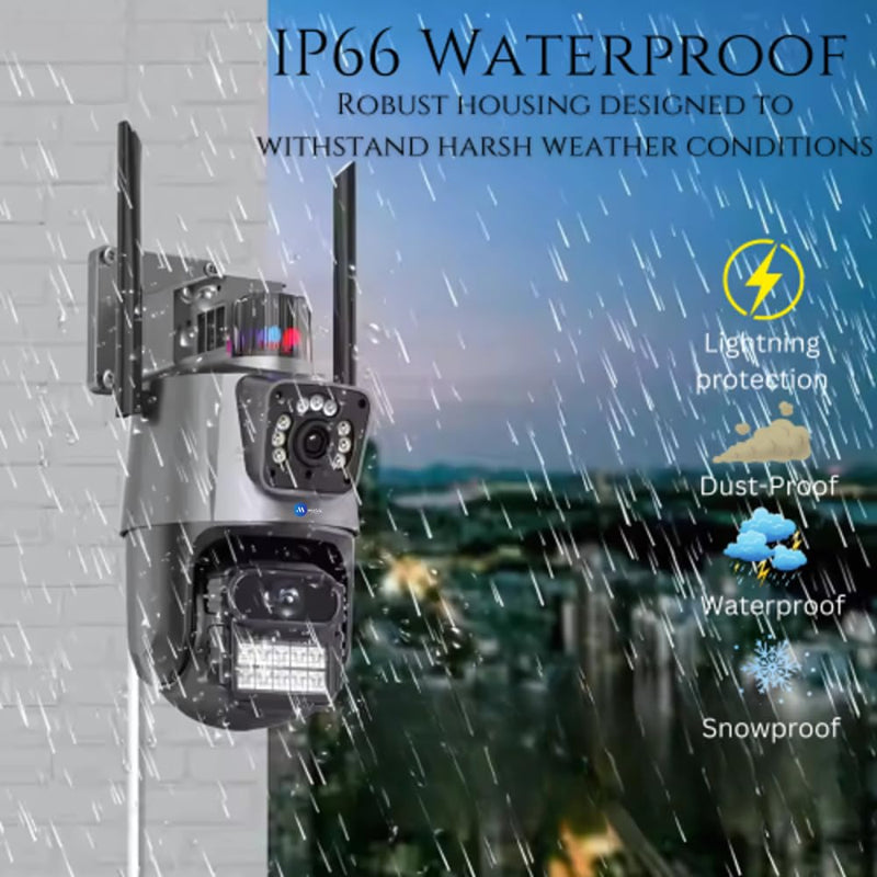 Renewed Maizic Supercam TwinView Dual Lens CCTV – 5MP+5MP WiFi Outdoor Camera, Dual Screen, Color Night Vision, IP66, 128GB SD Support