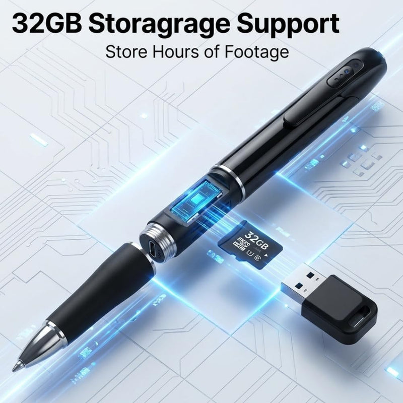 Maizic Smarthome Hidden Pen Camera with Audio/Video Recorder, 32GB Support, Multifunction Home Security, Rechargeable Battery, Memory Card Slot - Black