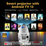 Maizic Smarthome Boombeat Projector | 8000 Lumens Android 13 LED Projector | 8K & 4K Supported | Built-in Speaker | Bluetooth 5.2 | Wi-Fi Mirroring | HDMI USB | Auto Keystone | Netflix YouTube