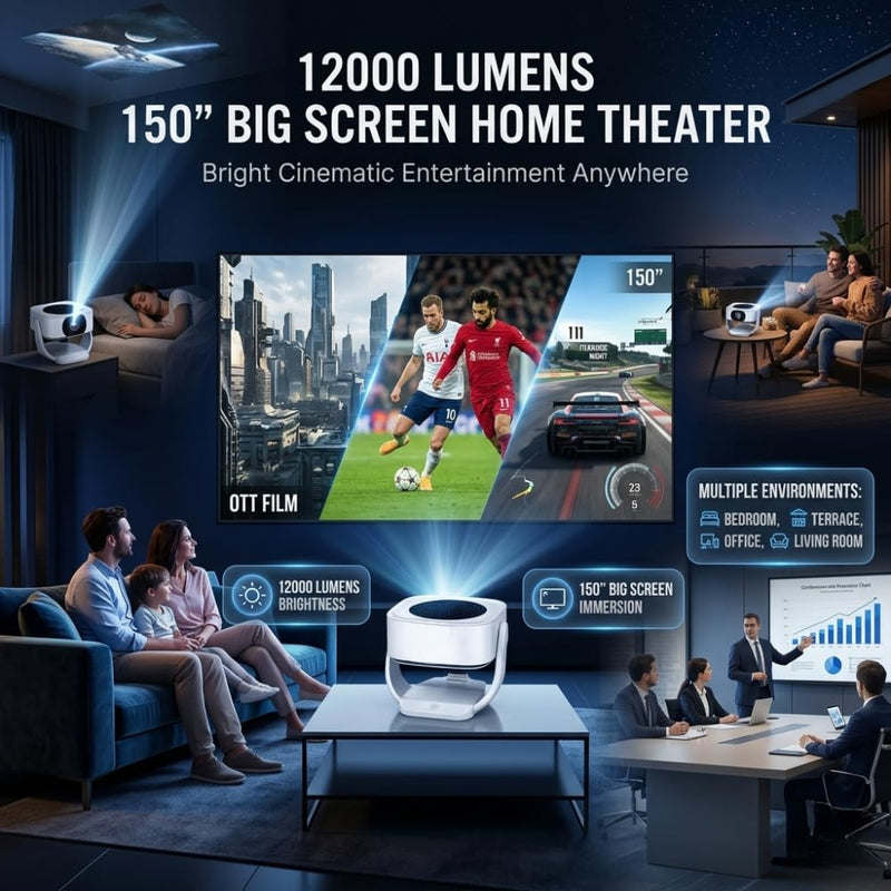 Maizic Smarthome Lumora Ultra Smart Projector | Android 13, Auto Focus & Auto Keystone, WiFi BT, Built-in Speaker, 12000 Lumens, 150” Home Theater Projector for Movies, Gaming