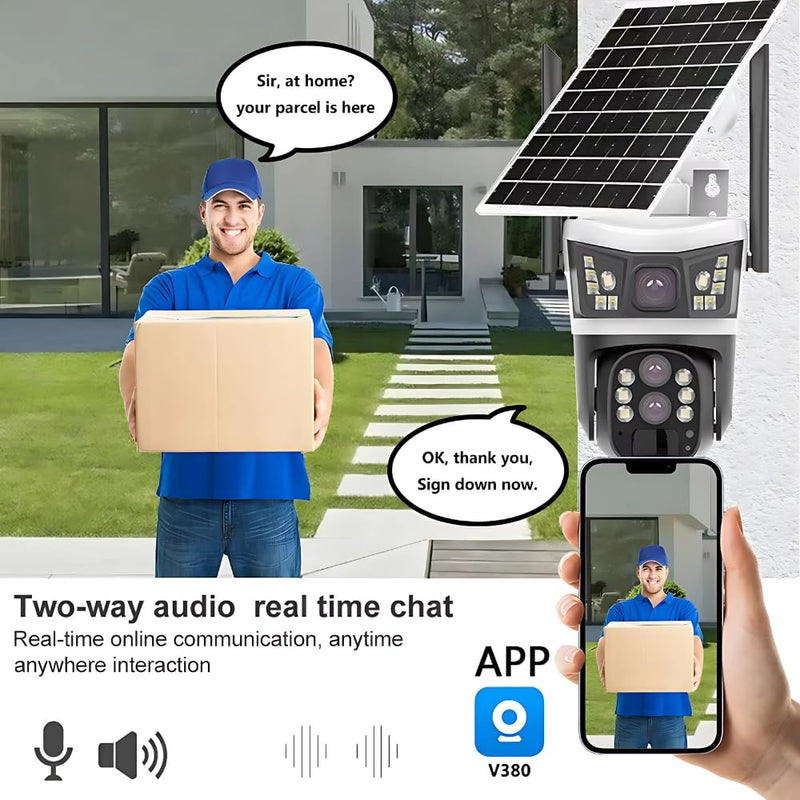 Maizic Smarthome Opti-Zoom 10X Optical Zoom 2 Lens/3 Screen View 4G Sim Based Wireless Solar CCTV Camera with 7W Solar Panel Built-in Battery, Human+ PIR Motion Detection, Two-Way Audio