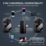 Maizic Smarthome F11-2 Dual Wireless Microphone, 3-in-1 Lavalier Lapel Mic for Android, iPhone, Camera & Laptop, Type-C, Lightning & 3.5mm, ENC Noise Cancellation for Vlogging, YouTube