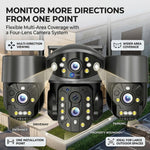 Maizic Smarthome Quadgenie 2.0 4G (6MPx4) Four Lens/Screens Outdoor CCTV Camera | Bullet + Triple PTZ | Color Night Vision | AI Human Detection | Two-Way Talk | IP67 Waterproof