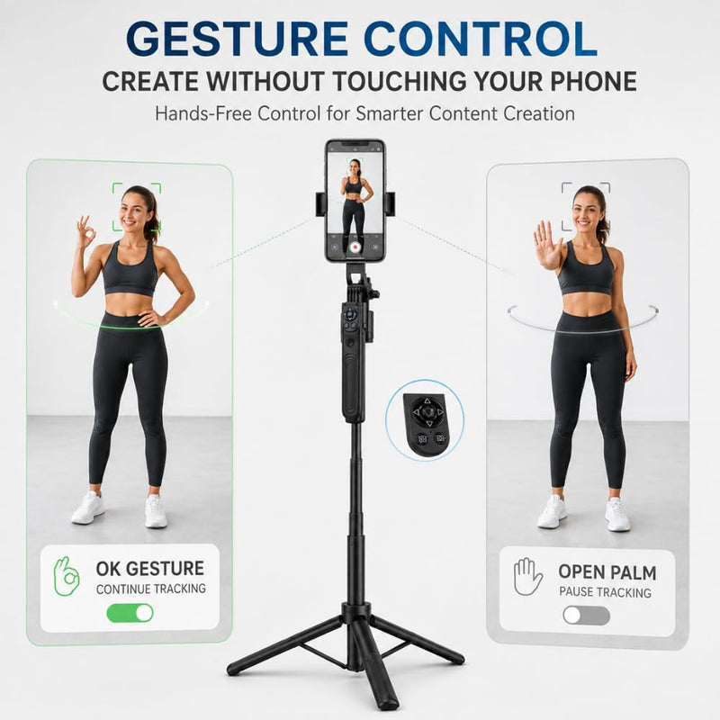 Maizic Smarthome AI Tracking Selfie Stick Tripod, 360° Face Tracking Phone Stand with Bluetooth Remote, Reels Scroll Up/Down/Left/Right, Gesture Control for Vlogging, Selfies & Live Streaming