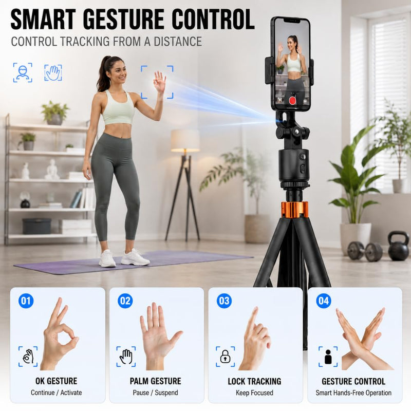 Maizic Smarthome Q13 AI Face Tracking Tripod 1.8M, 360° Auto Tracking Selfie Stick with Gesture Control, Bluetooth Remote, Portrait Landscape Phone Holder for Vlogging, Reels & Live Streaming