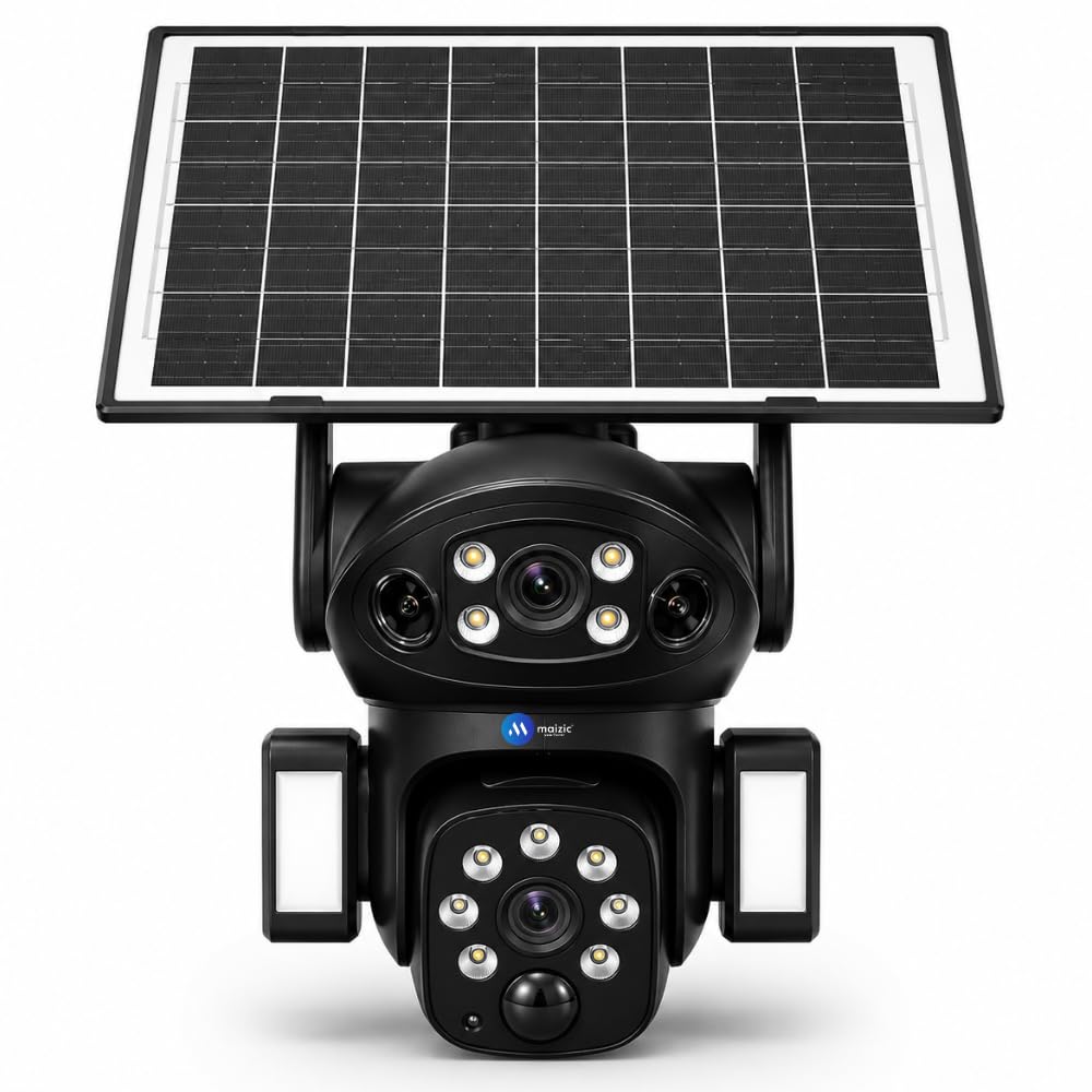Maizic Smarthome Tricam Black Beauty 4G SIM Solar Security Camera with Dual Lens & Triple Screen View | 5MP+5MP FHD Outdoor CCTV Camera | 360° PTZ AI Human Tracking | Two Way Audio | Dual Lights