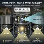 Maizic Smarthome Quadgenie 2.0 4G (6MPx4) Four Lens/Screens Outdoor CCTV Camera | Bullet + Triple PTZ | Color Night Vision | AI Human Detection | Two-Way Talk | IP67 Waterproof