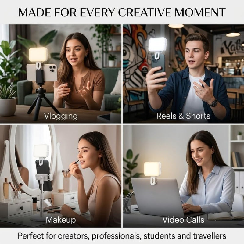 Maizic Smarthome K-16 LED Selfie Fill Light for Phone | 2200mAh Rechargeable Clip-On Video Light | 3 Colour Temperatures & 9 Lighting Modes | for Vlogging, Makeup, Photography & Video Calls