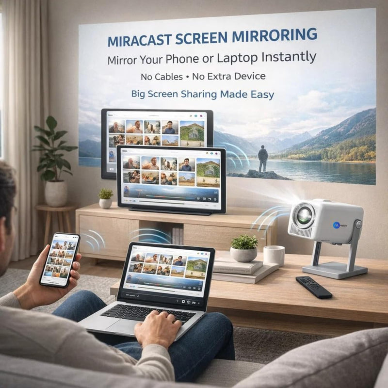 Maizic Smarthome AVITAR 4K Smart LED Projector | Native 4K | 8000 Lumens | Android 14 | Netflix, YouTube & Play Store | WiFi & BT | Auto Keystone | 360° Rotation | Miracast | HDMI, USB | 200″ Screen