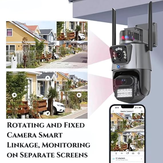Renewed Maizic Supercam TwinView Dual Lens CCTV – 5MP+5MP WiFi Outdoor Camera, Dual Screen, Color Night Vision, IP66, 128GB SD Support