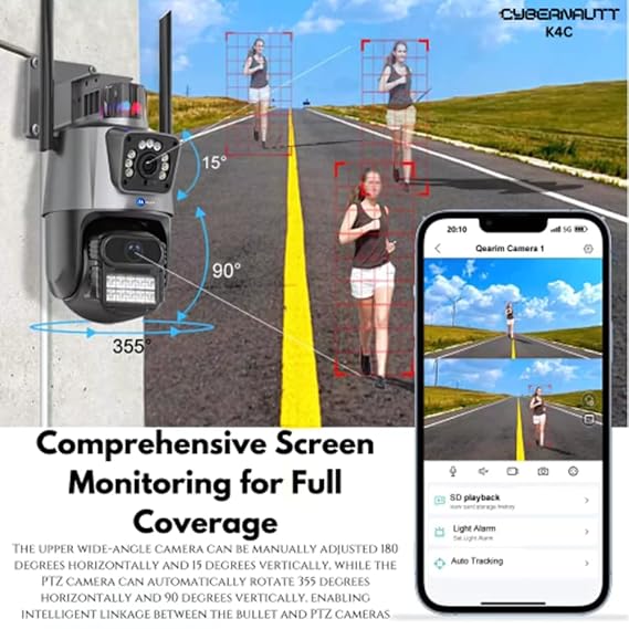 Renewed Maizic Supercam TwinView Dual Lens CCTV – 5MP+5MP WiFi Outdoor Camera, Dual Screen, Color Night Vision, IP66, 128GB SD Support