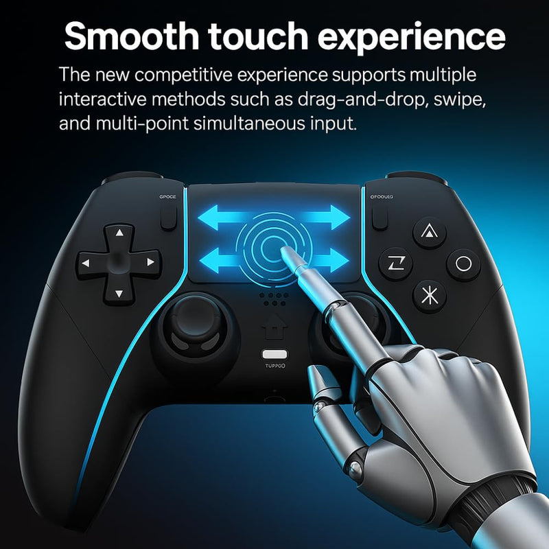Maizic Smarthome Play-X Black-5 Wireless Gamepad with dual vibration motors, 800mAh battery, 3.5mm headset jack, and plug & play support for PS4, Windows, and Android.