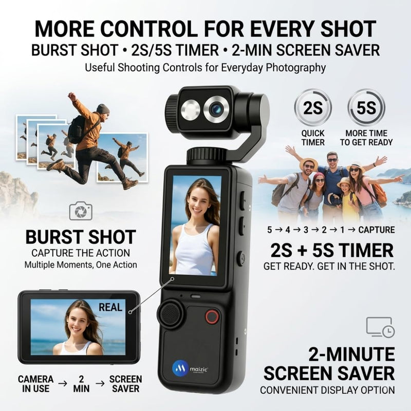 Maizic Smarthome Q8 4K Vlogging Camera for YouTube | 180° Rotating Lens, 2.0