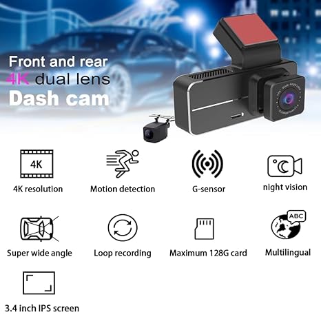 Maizic SmartHomes Navic Duo 4K Dual Channel Car Dash Camera | 5MP UHD Front & 1296P FHD Rear Recording | Built-in Wi-Fi, GPS | 3.4