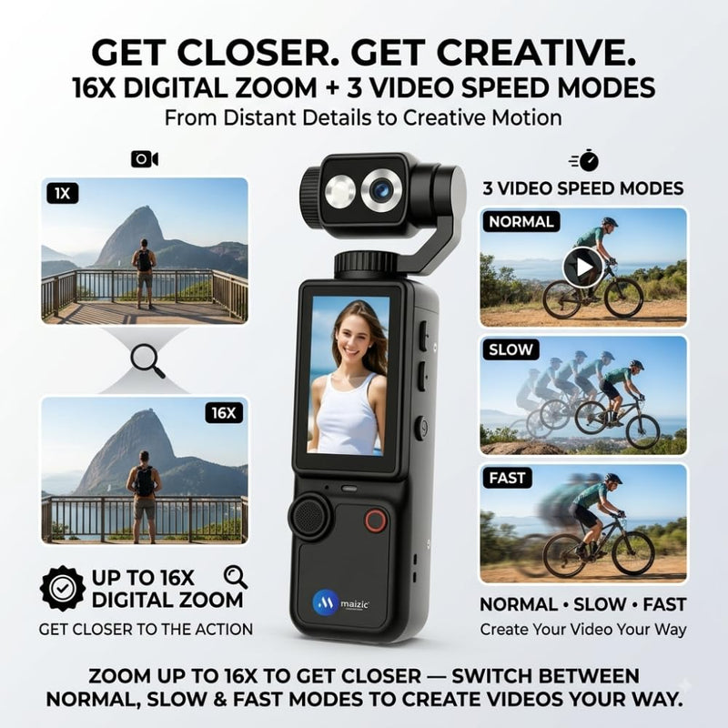 Maizic Smarthome Q8 4K Vlogging Camera for YouTube | 180° Rotating Lens, 2.0